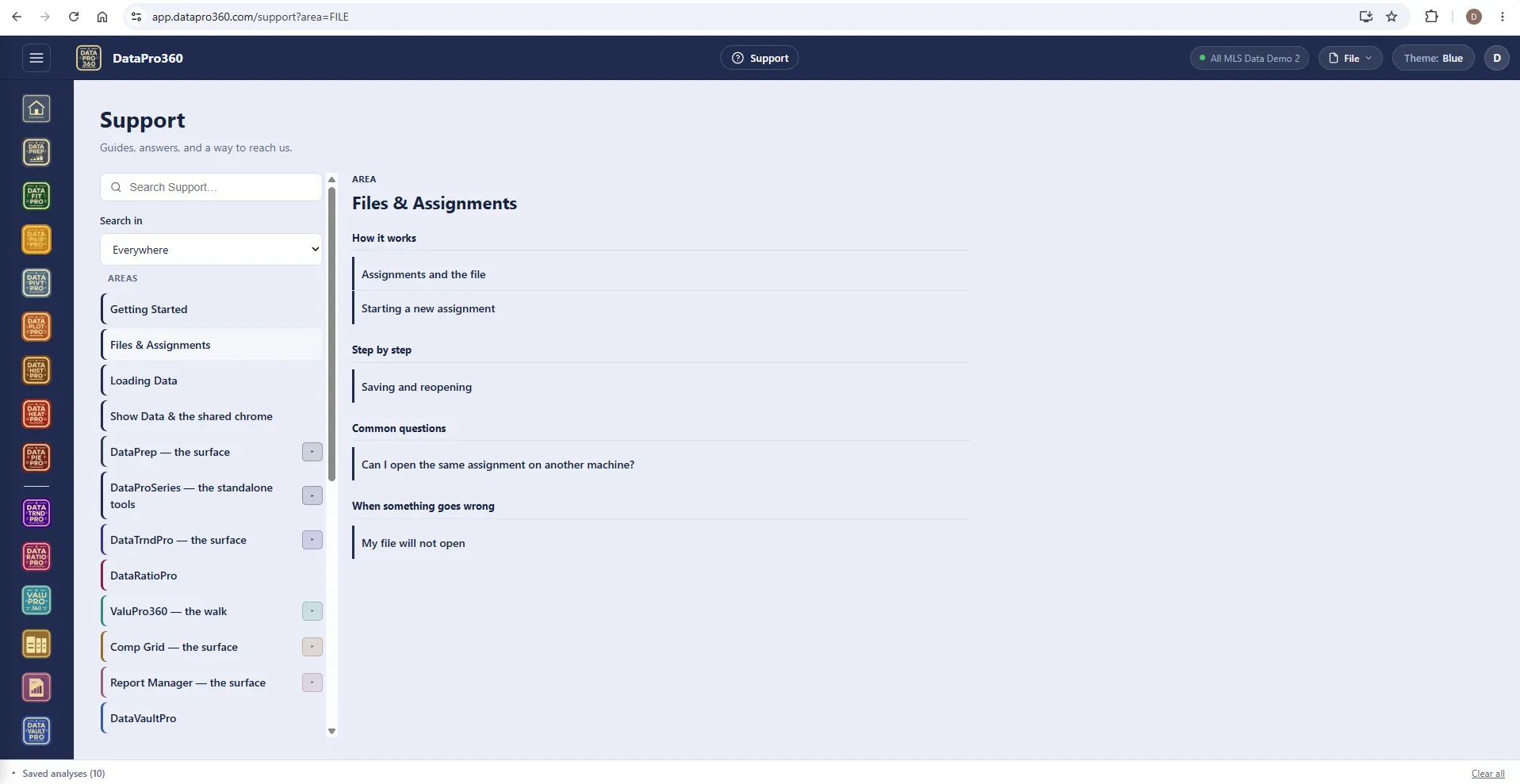 The Support area Files & Assignments: how it works, step by step, common questions, and when something goes wrong, beside the full list of support areas.